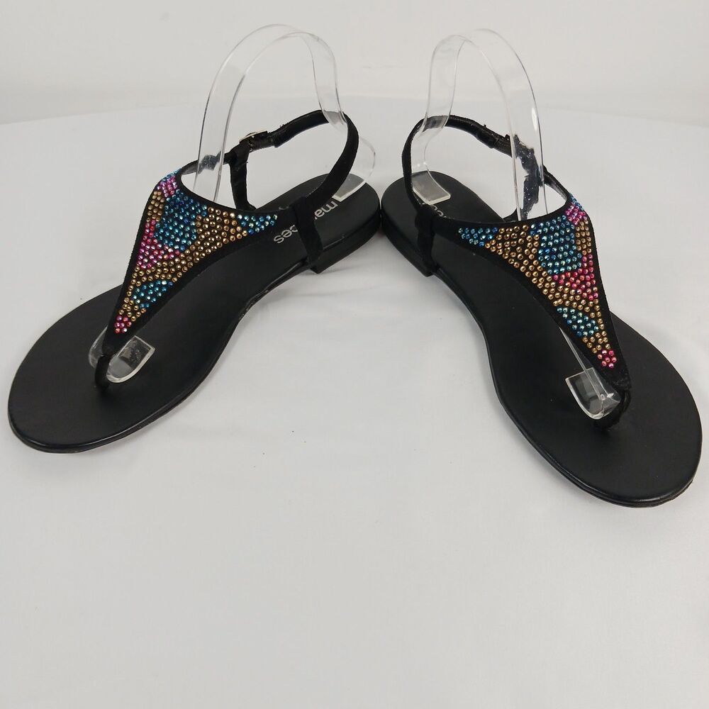 Maurices Sandals Black Rhinestone Studded Flat Flip Flops Size 9 - Picture 7 of 11
